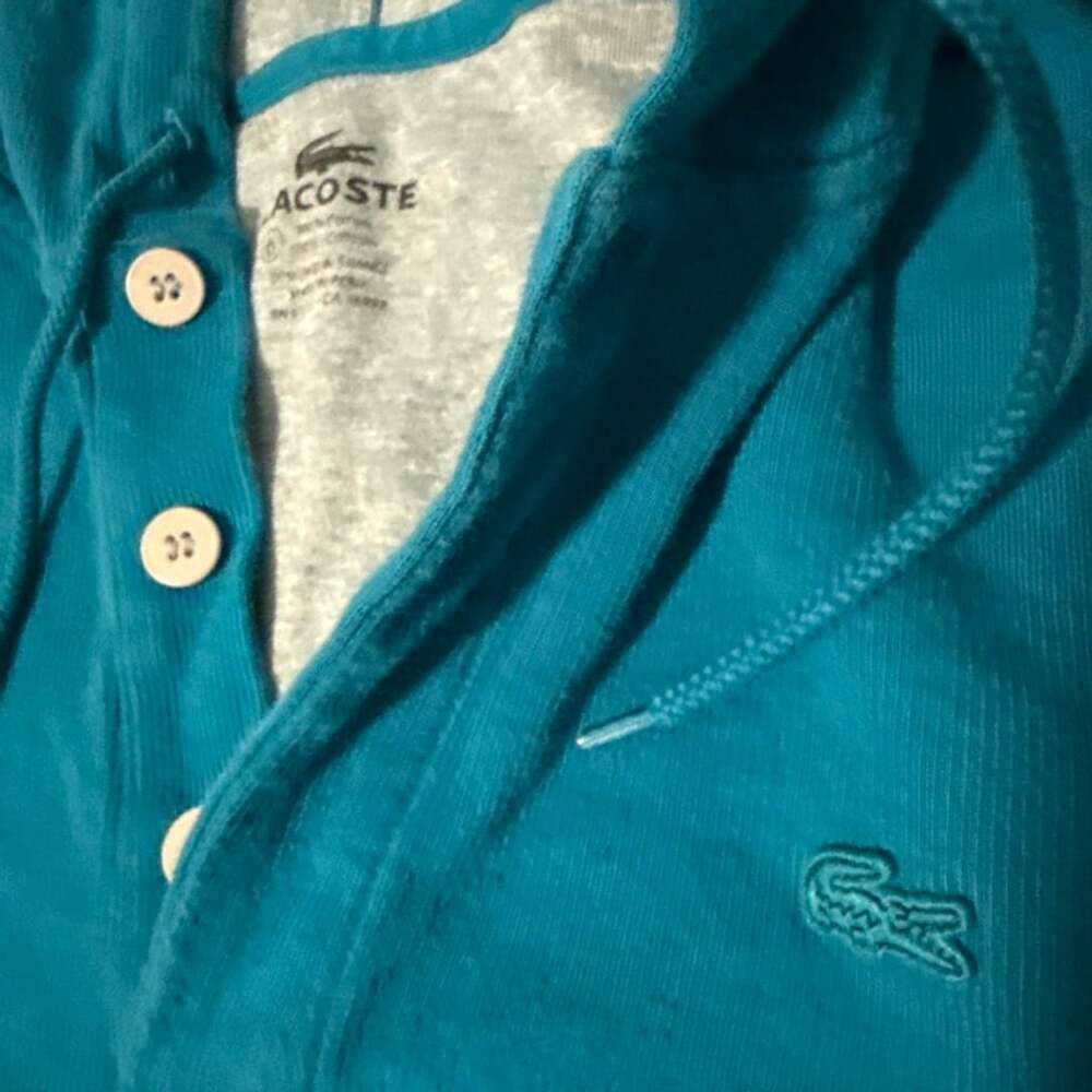 Lacoste Hoodie Size 6 Teal Blue Button Up Pullover Lg